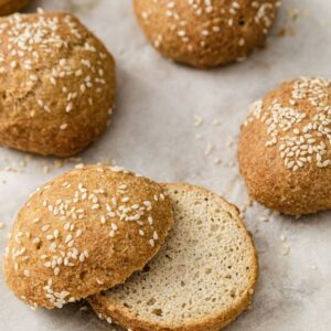ketogenic Fluffy Burger Rolls made from Almond Flour with avocado as keto snack