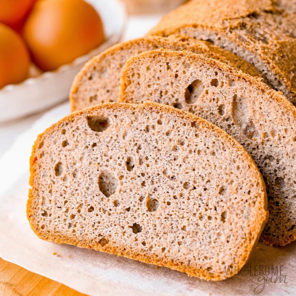 Fresh keto almond bread toast gluten-friendly, low-carb, high protein artisan bread from Keto and Dough bakery near me, perfect for skinny body