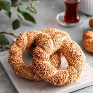 Freshly baked artisan Turkish Simit sprinkled with seeds from Keto & Dough near me