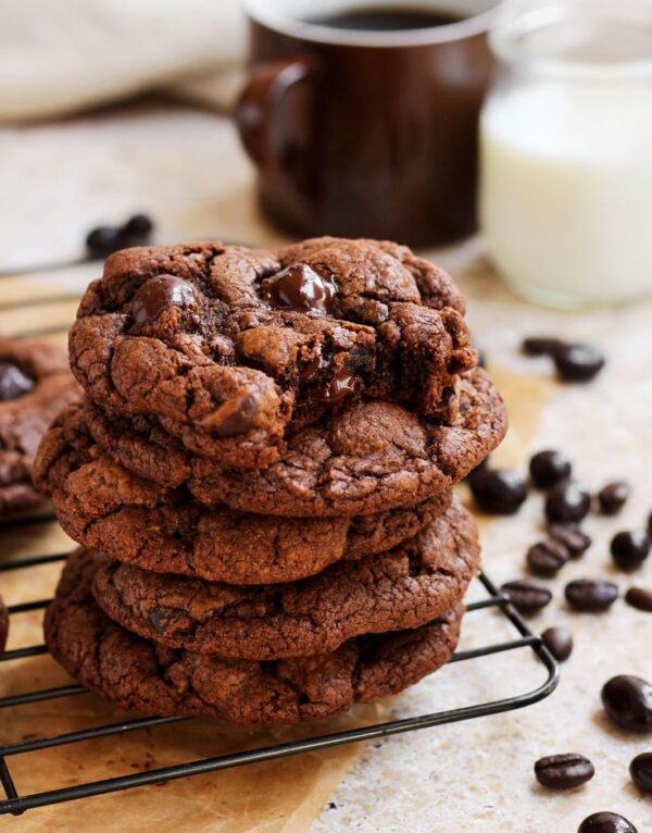 Chewy espresso cookies loaded with chocolate chunks